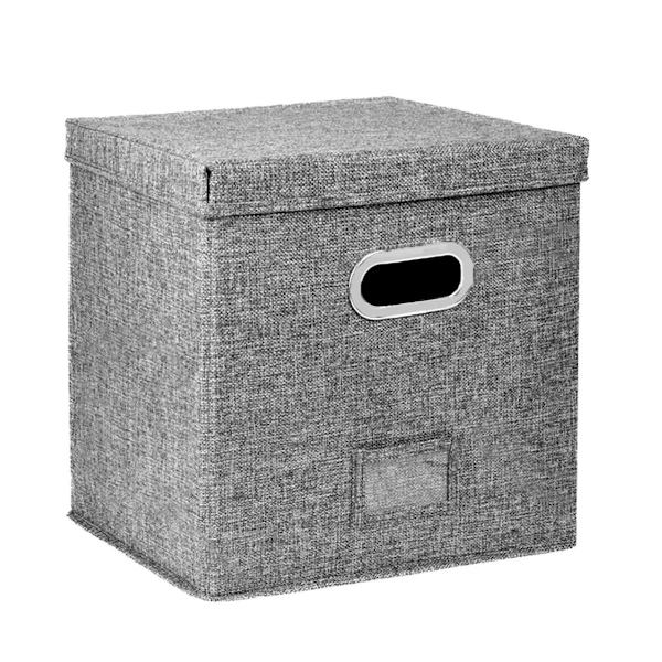 Linen Fabric Vinyl Record Storage Box, Foldable with Lid, Dustproof