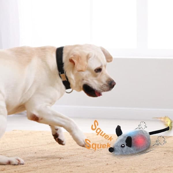 Interactive dog toy mouse, with light and an automatic swinging flying mouse that squeaks, rechargeable mobile dog toy.