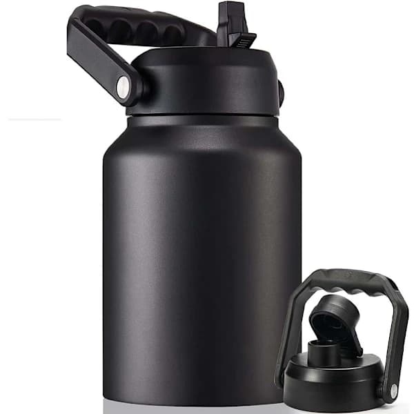 |NT| Svart halv gallon isolerad vattenflaska med sugrör
