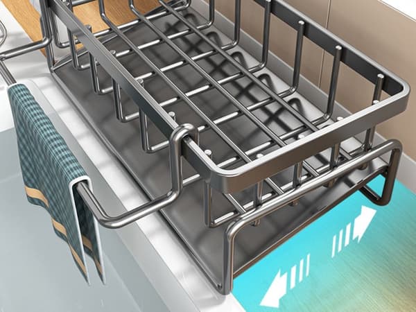 Sink Basket with Drip Tray - Metal Holder for Sponges and Kitchen Utensils