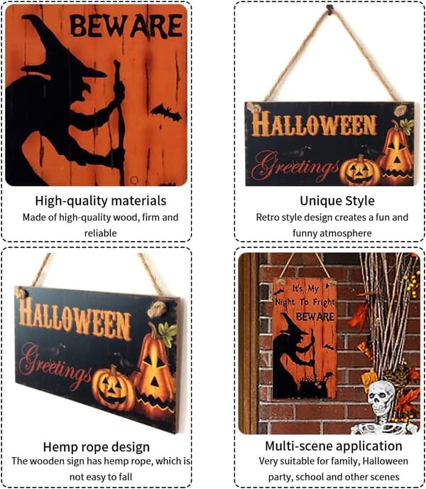 3 stk Halloween træskilt, 10x20cm Halloween-ophæng