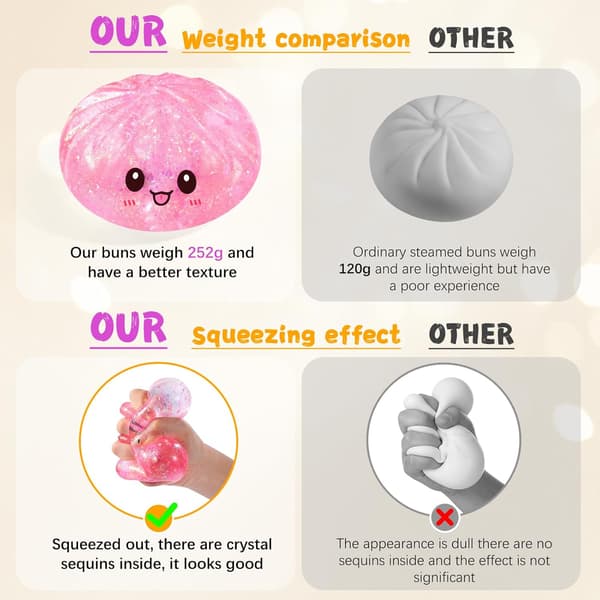 Sugar Glitter Dumpling Squishy Mystery Box, Viral Bao Bun Squeeze Toy, Stress Relief Gift (Blue)