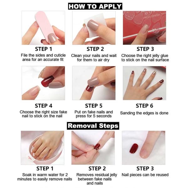 Almond Press on Nails Medium False Nails with 3D Design Nude Nails Glossy Full Cover Nails 24 pcs/Set