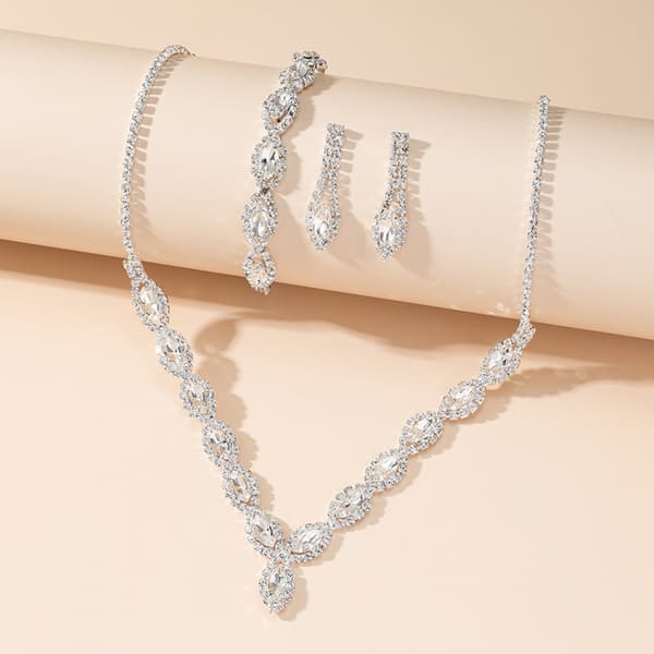 #Bryllups smykke sæt med strass halskæde armbånd øreringe sæt af 3#