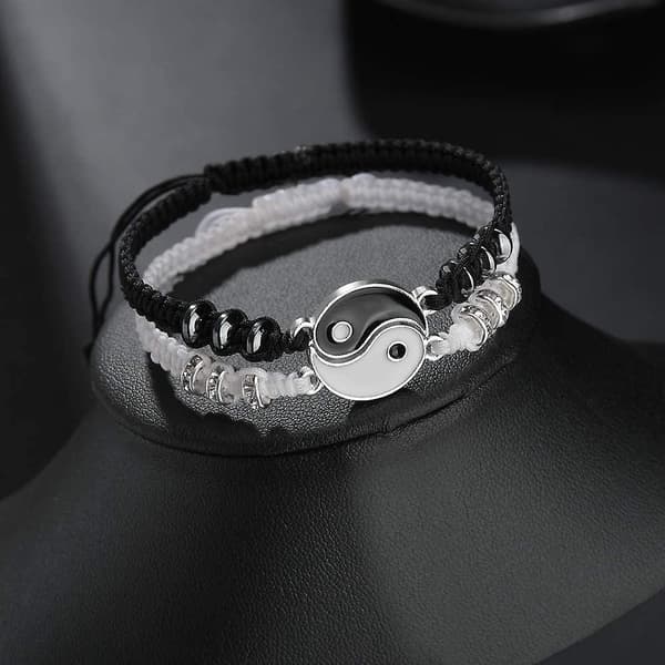 Bedste ven-armbånd til 2 matchende Yin Yang justerbare snorearmbånd