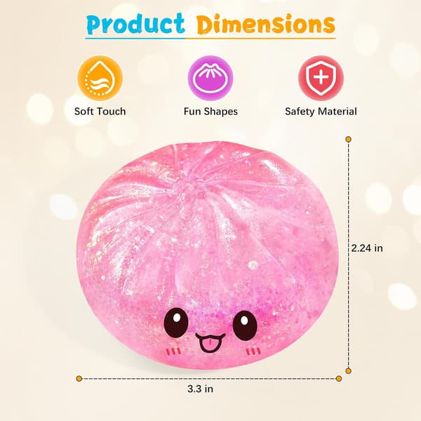 Sugar Glitter Dumpling Squishy Mystery Box, Viral Bao Bun Squeeze Toy, Stress Relief Gift (Pink)