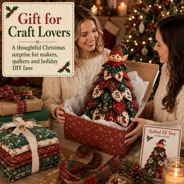 DIY Quilted Fabric Christmas Tree Kit, 3D Fabric Patchwork Craft Set for Beginners, Handmade Table Decoration for Home, Mantel, Table, Office