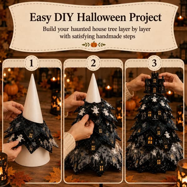 DIY Quilted Fabric Christmas Tree Kit, 3D Fabric Patchwork Craft Set for Beginners, Handmade Table Decoration for Home, Mantel, Table, Office