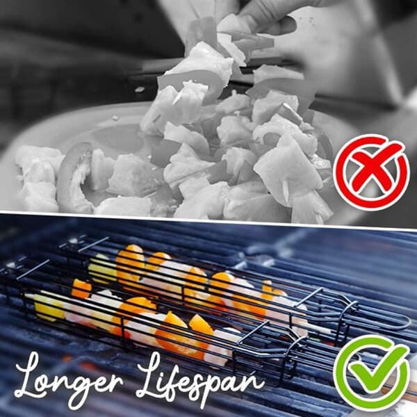 Gjenbrukbar Non-Stick Grillkurv med Trehåndtak.
