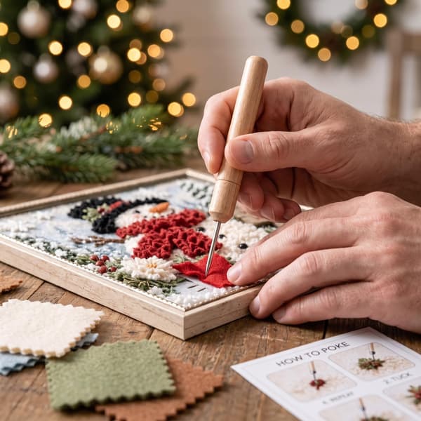 FHNUVB Jul 3D Tyg Poke Art Kit, DIY Julpyssel Kit för Vuxna