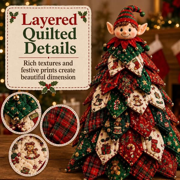 DIY Quilted Fabric Christmas Tree Kit, 3D Fabric Patchwork Craft Set for Beginners, Handmade Table Decoration for Home, Mantel, Table, Office
