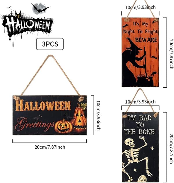 3 kpl Halloween puukyltti, 10x20cm Halloween-ripustin