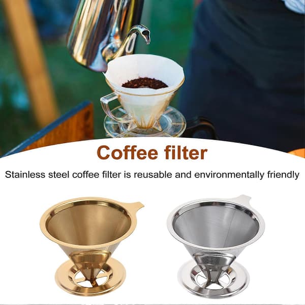 Kaffefilter i rustfrit stål, Pour Over, genanvendeligt, papirløst, kaffekonfilter til hjemmet Silver