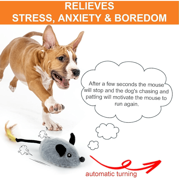 Interactive dog toy mouse, with light and an automatic swinging flying mouse that squeaks, rechargeable mobile dog toy.