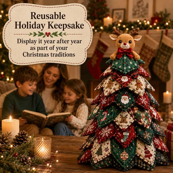 DIY Quilted Fabric Christmas Tree Kit, 3D Fabric Patchwork Craft Set for Beginners, Handmade Table Decoration for Home, Mantel, Table, Office