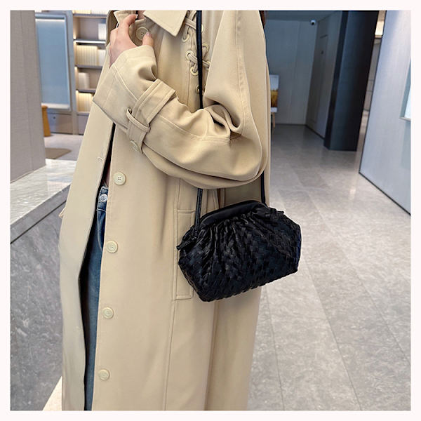 Pu vævet taske Satchel Cloud Mini læder clutch sort