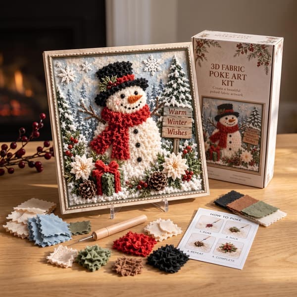 FHNUVB Jul 3D Tyg Poke Art Kit, DIY Julpyssel Kit för Vuxna