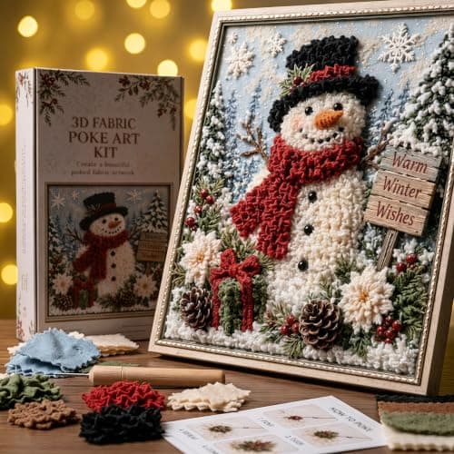 FHNUVB Jul 3D Tyg Poke Art Kit, DIY Julpyssel Kit för Vuxna