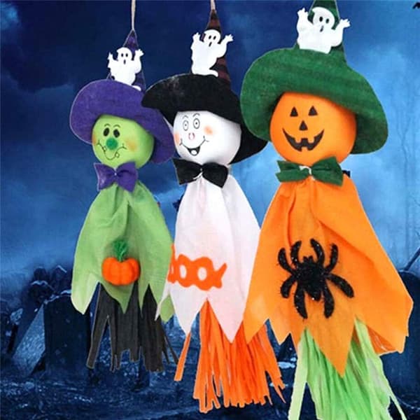 6 Pieces Halloween Hanging Ghost, Pumpkin Ghost Straw Wind Sock Pen