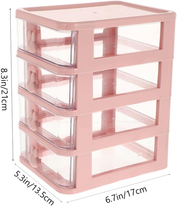 Plastic Storage Box, 21X17cm 4 Layers Multifunctional Desktop Storage Cabinet Storage Container with Drawers Mini Drawer Organizer for Home, Office Pink