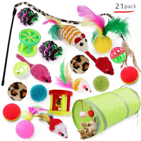 21 dele kattelegetøj - perfekt til killinger og katte multifärg multicolor