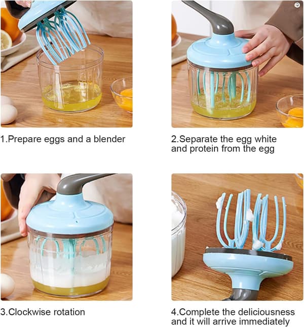 Plastic Whisk, Semi-Automatic Whisk, Milk and Egg Whisk, Kitchen Whisks for Whipping, Cooking, Baking and Frothing Blue