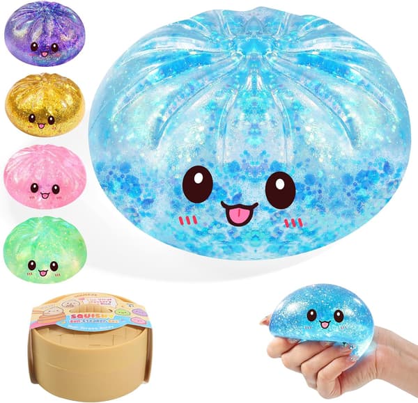 Sugar Glitter Dumpling Squishy Mystery Box, Viral Bao Bun Klemmeleke, Stresslindrende Gave (Blå)