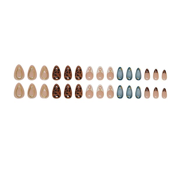 Almond Press on Nails Medium False Nails with 3D Design Nude Nails Glossy Full Cover Nails 24 pcs/Set