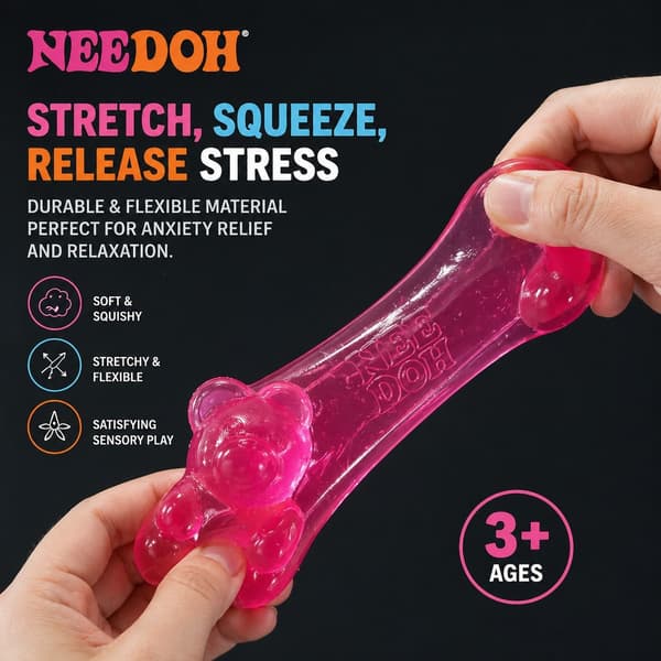 Needoh Bear Squishy Stressbold – Maltose Langsomt Stigende Sensorisk Legetøj med Original Æske 4 Farver