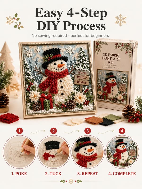FHNUVB Jul 3D Tyg Poke Art Kit, DIY Julpyssel Kit för Vuxna