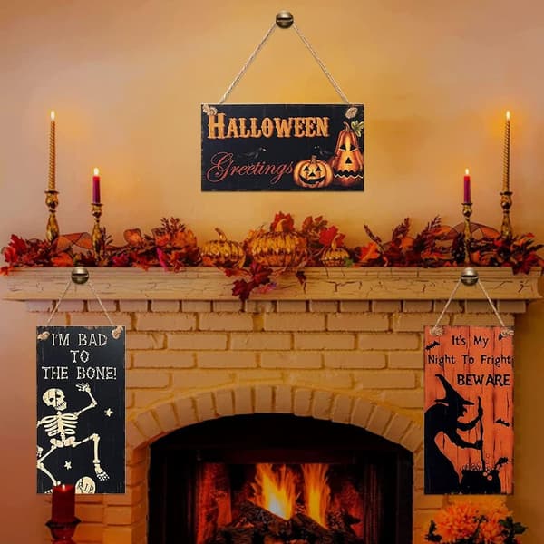 3 stk Halloween træskilt, 10x20cm Halloween-ophæng