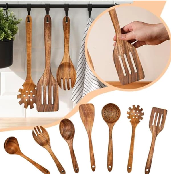 Kitchen set kitchen utensils 7-piece set - wooden cutlery non-stick pan wooden spatula long handle solid wood soup spoon set
