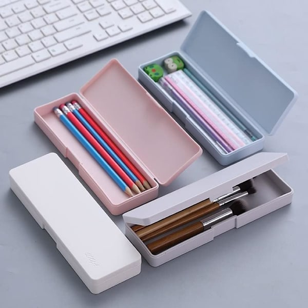 Pencil Case Plastic Pencil Box - 4 Pack Hard Pencil Case Crayon Box with Snap Lid Plastic Pencil Box Stackable Desi