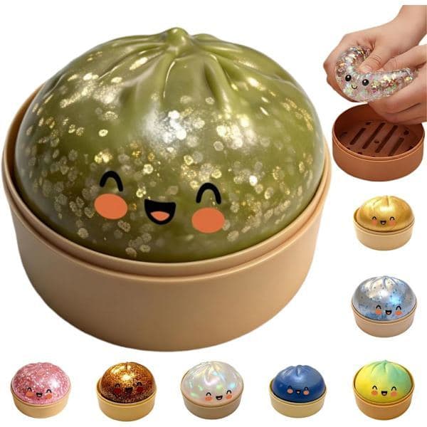 Jumbo Glitter Regnbue Dumpling Stressaflastende Sensorisk Legetøj med Dampkoger, Langsomt Stigende Dekompression Dumplings til Voksne og Børn grøn