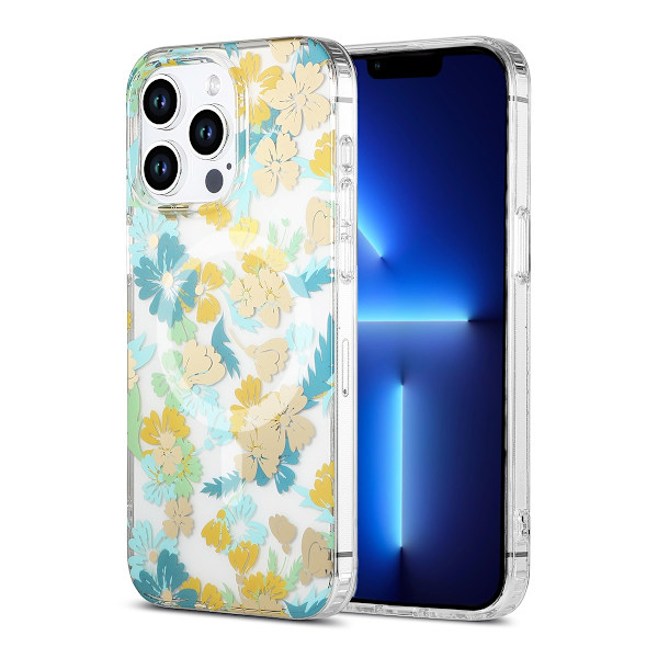 iPhone 13 Pro Max Mobilskal MagSafe - Blommor Turkos multifärg