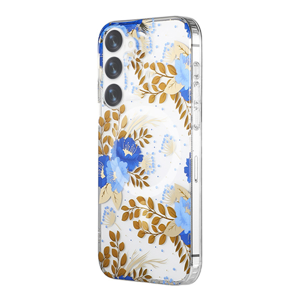 Samsung Galaxy S23 Mobilskal Magnet - Blommor Blå/Guld Multicolor