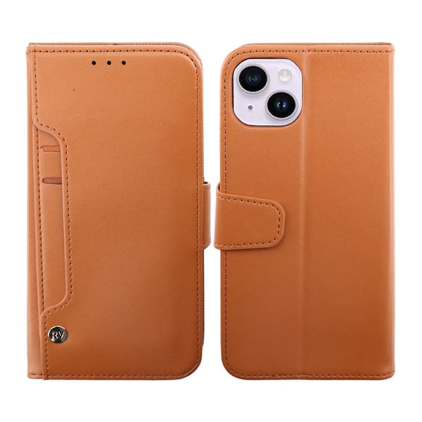 iPhone 14 Plus Plånboksfodral Extra Kortfack Rvelon - Brun Brown