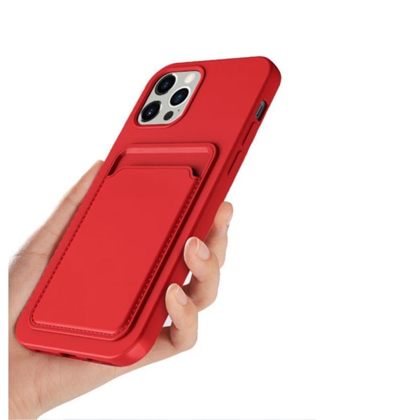 iPhone 13 Silikonskal med Korthållare - Röd Red