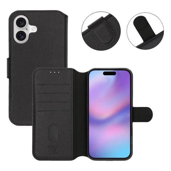 Rvelon Plånboksfodral Äkta Läder för iPhone 17 - Svart sort