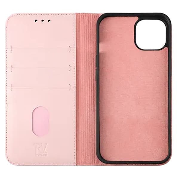 Rvelon Plånboksfodral Läder för iPhone 12 och 12 Pro - Rosa Gammal rosa