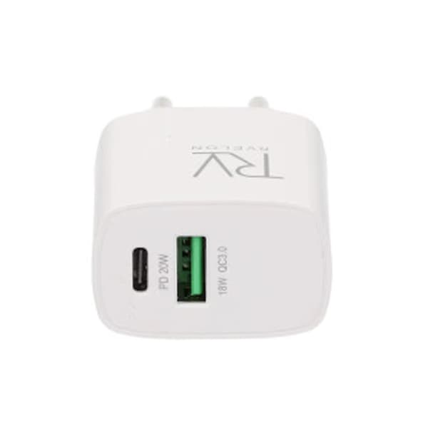 Rvelon Snabbladdare USB-A & USB-C 20W Vit