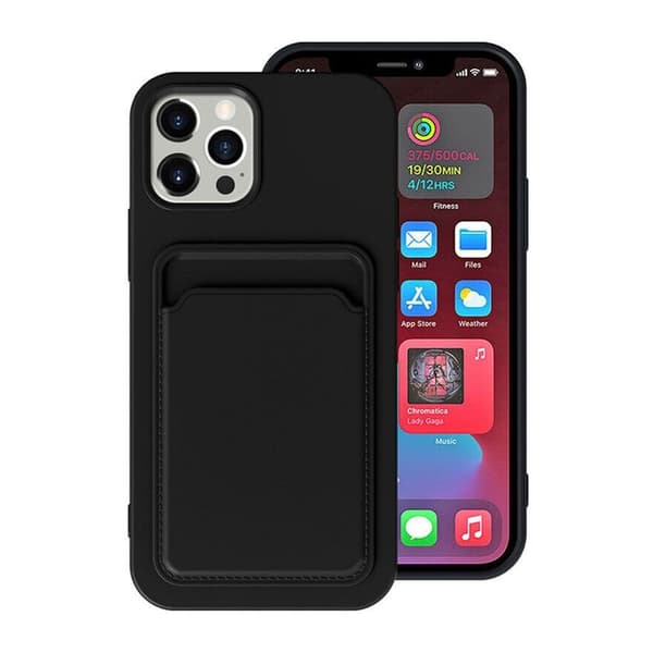 iPhone 15 Pro Max Mobilskal Silikon med Korthållare - Svart Black