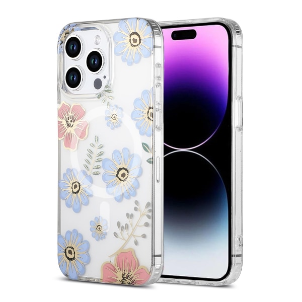 iPhone 14 Pro Mobilskal MagSafe - Blommor Röd/Blå Multicolor