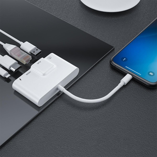 Lightning Adapter 1 till 4 portar: HDMI, RJ45 10/100Mbps, USB-A 3.1, Lightning Laddningsport