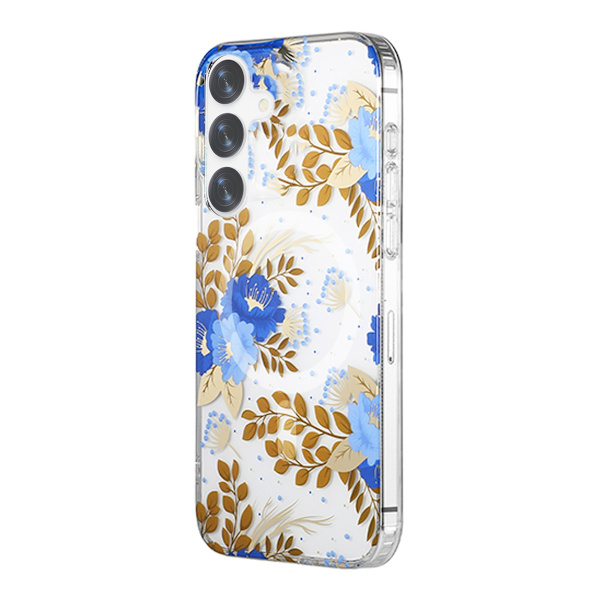 Samsung Galaxy S24 Plus Mobilskal Magnet - Blommor Blå/Guld multifärg