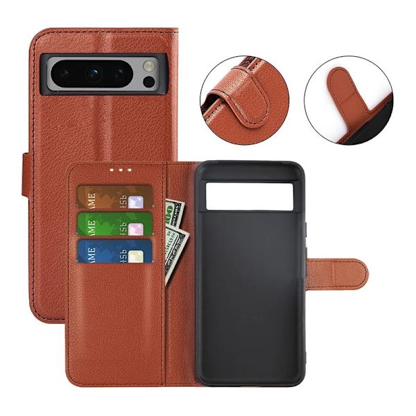 Google Pixel 8 Pro Plånboksfodral med Stativ - Brun Brown