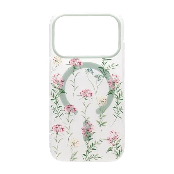 Matt MagSafe-skal med blommor för iPhone 17 Pro - Grön-rosa