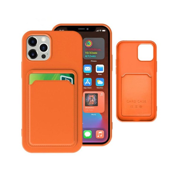 iPhone 13 Pro Silikonskal med Korthållare - Orange Orange