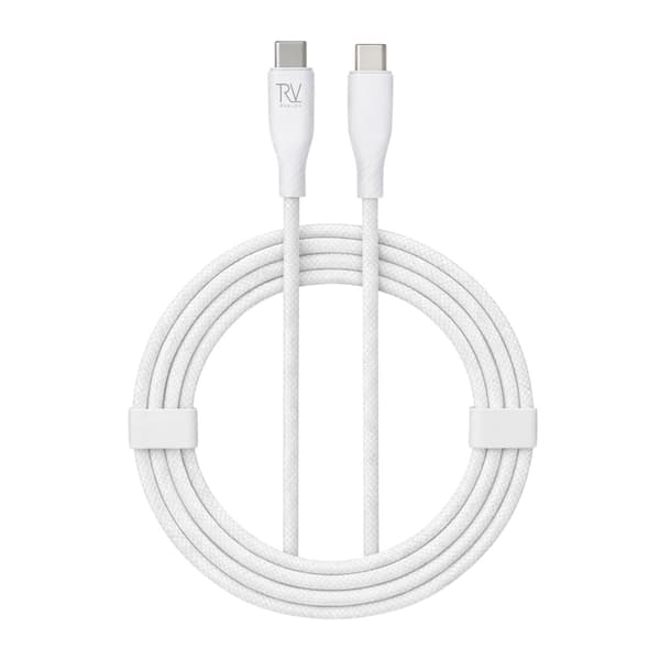Rvelon USB-C Flätad Laddkabel 60W Snabbladdning 2m - Vit Silver