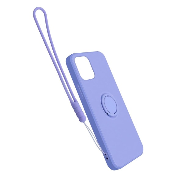 iPhone 12/12 Pro Silikonskal med Ringhållare och Handrem - Lila Purple